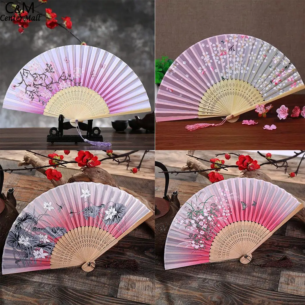 Women Japanese Style Plum Blossom Cherry Butterfly Prints Bamboo about 21cm Folding Fan | Дом и сад