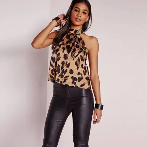 Hot Sale Women Leopard Halter Neck Cami Vest Evening Cocktail Party Tops Sleeveless Office Lady Work T-Shirt | Женская одежда