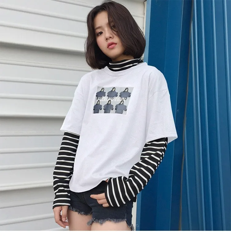 HANCI ROSI Vogue Футболка женская Camiseta поддельная двухкомпонентная полосатая футболка