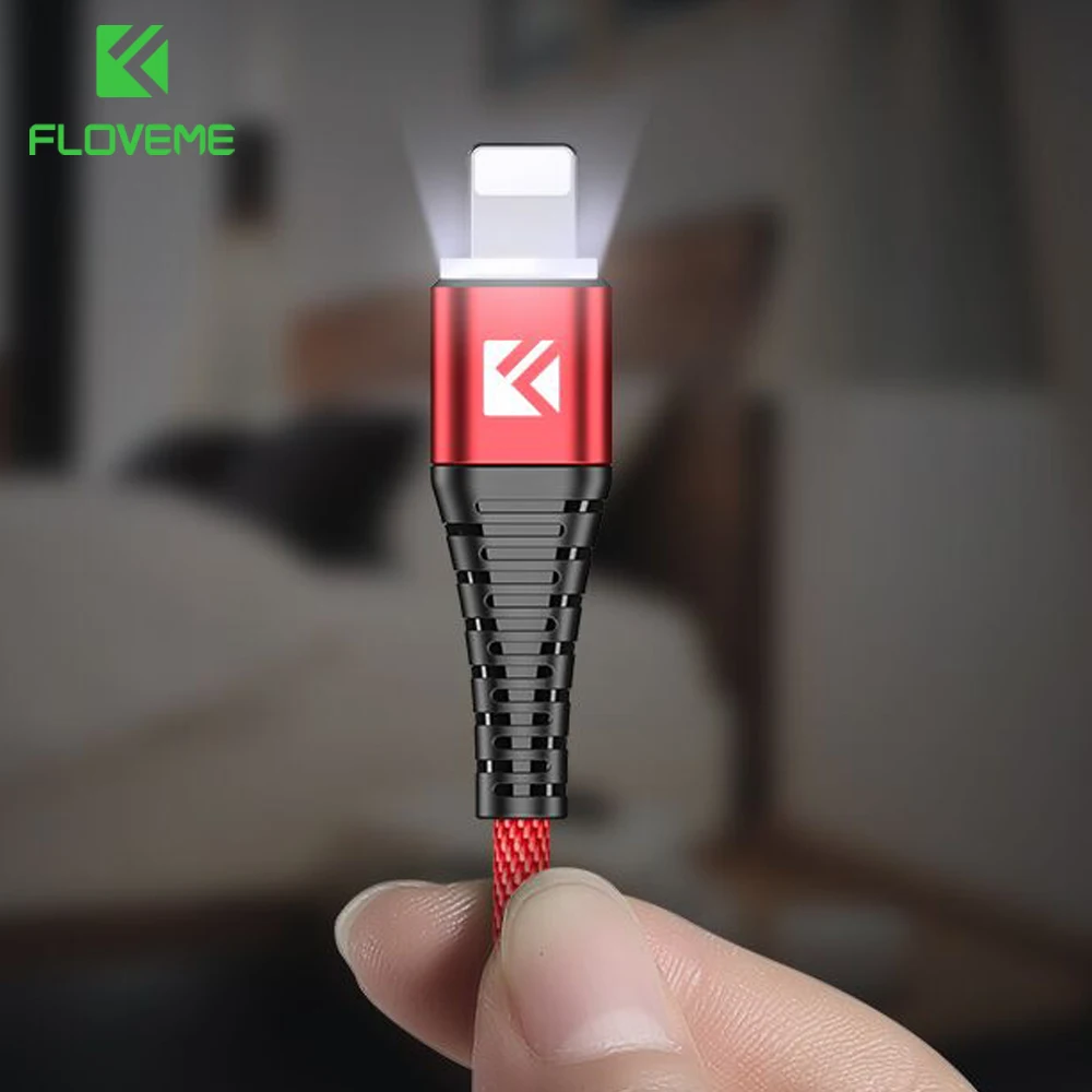 FLOVEME светодиодный USB кабель для iPhone 7 8 6 6S Plus высокопрочная Быстрая зарядка X XS Max 5 5S