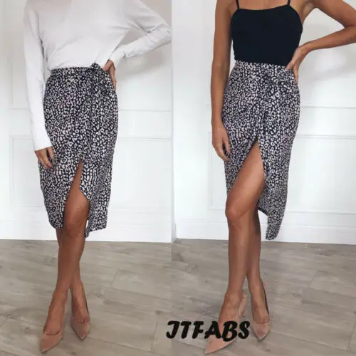 Женские летние юбки средней длины с высокой талией леопардовые Длинные