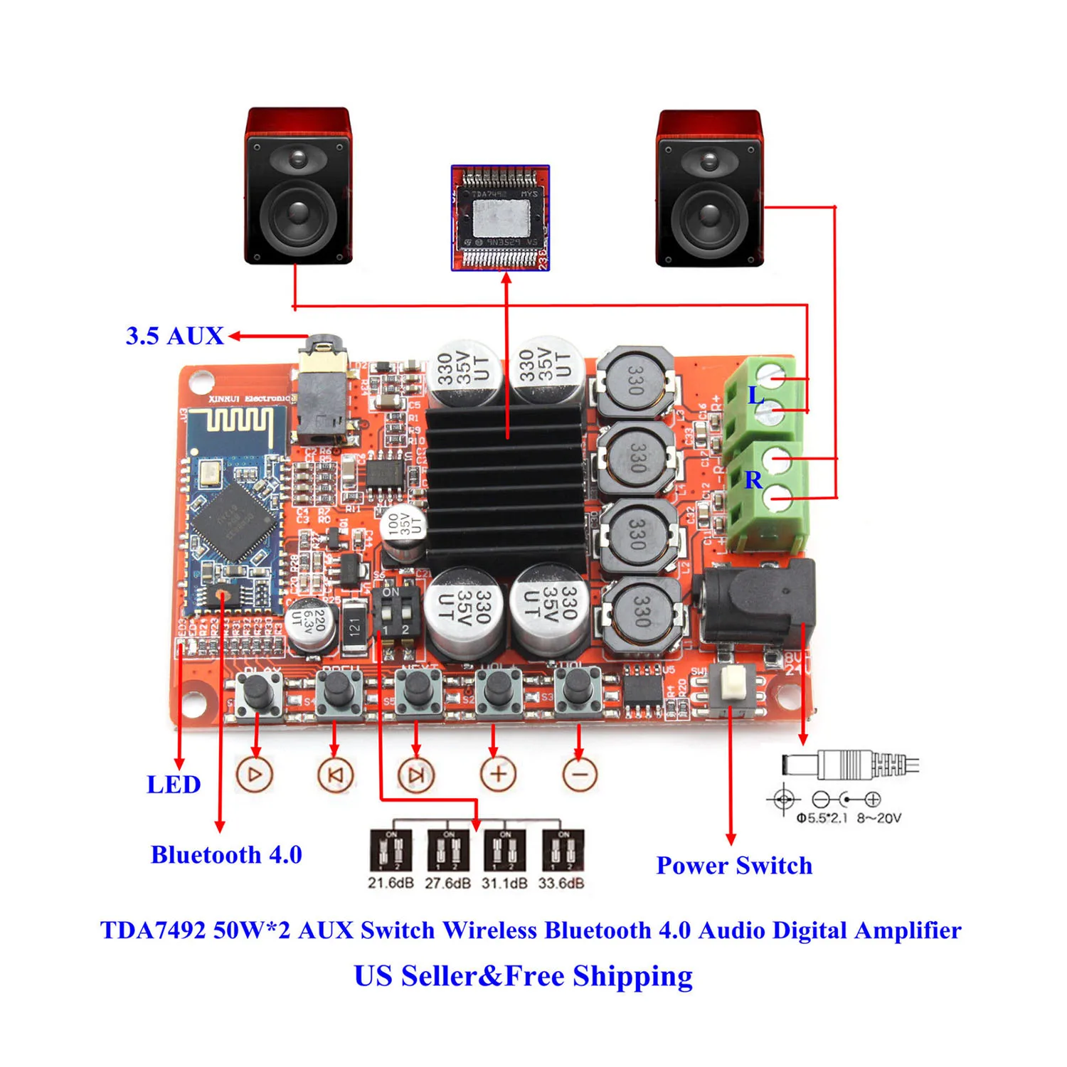 Tda7492 50Wx2 Aux переключатель беспроводной Bluetooth 4 0 аудио цифровой усилитель доска |