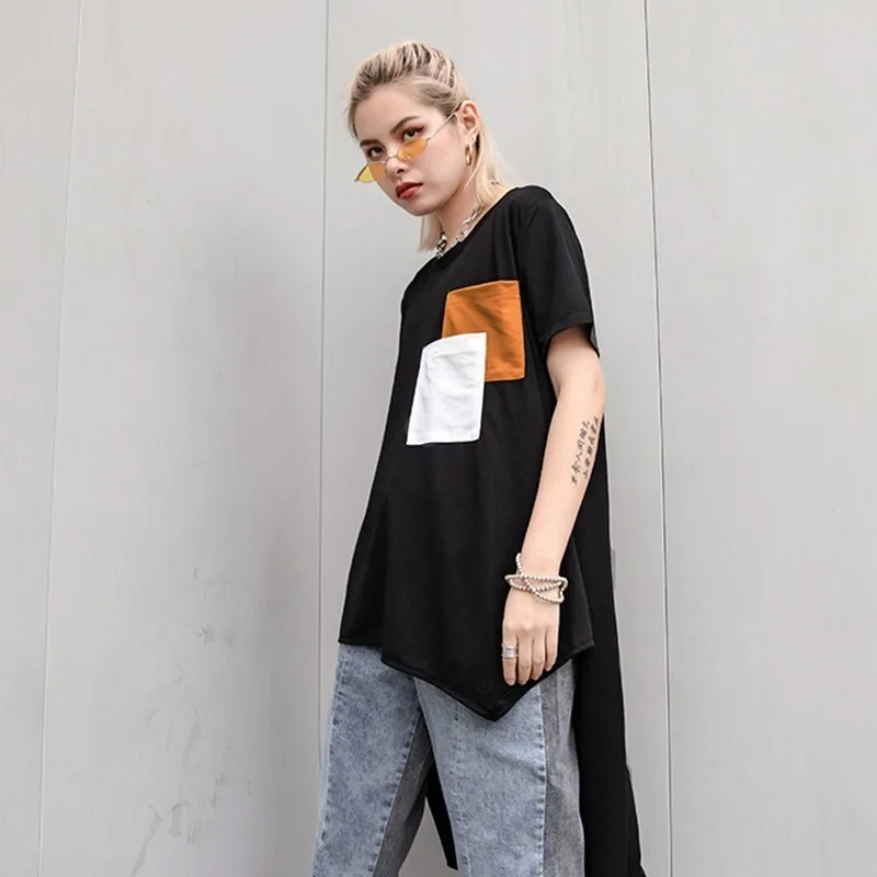 CHICEVER летнее повседневное лоскутное женское платье с карманами и круглым вырезом