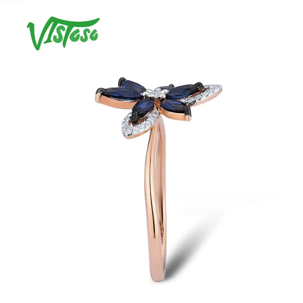 Кольцо VISTOSO Pure 14 K 585 розовое золото для женщин кольцо Сияющие алмазы синий сапфир