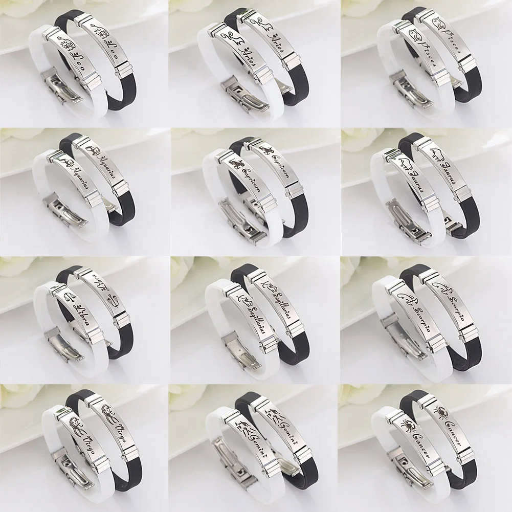 12 созвездий браслеты из нержавеющей стали Силиконовый Браслет Регулируемый