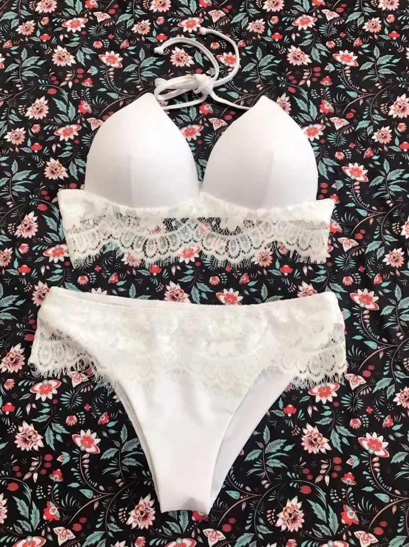 Женский купальник-бикини с кружевной подкладкой 2 шт. белый купальник пуш-ап и