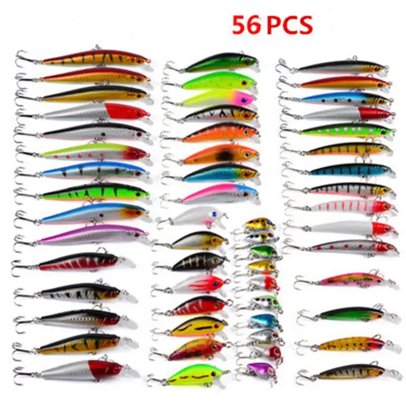 

Weimostar 56pcs/lot Fishing Lure Set Fly Fishing Hard Lures Plastic Crankbaits Artificial Bait Wobbler Minnow Fishing Tackle
