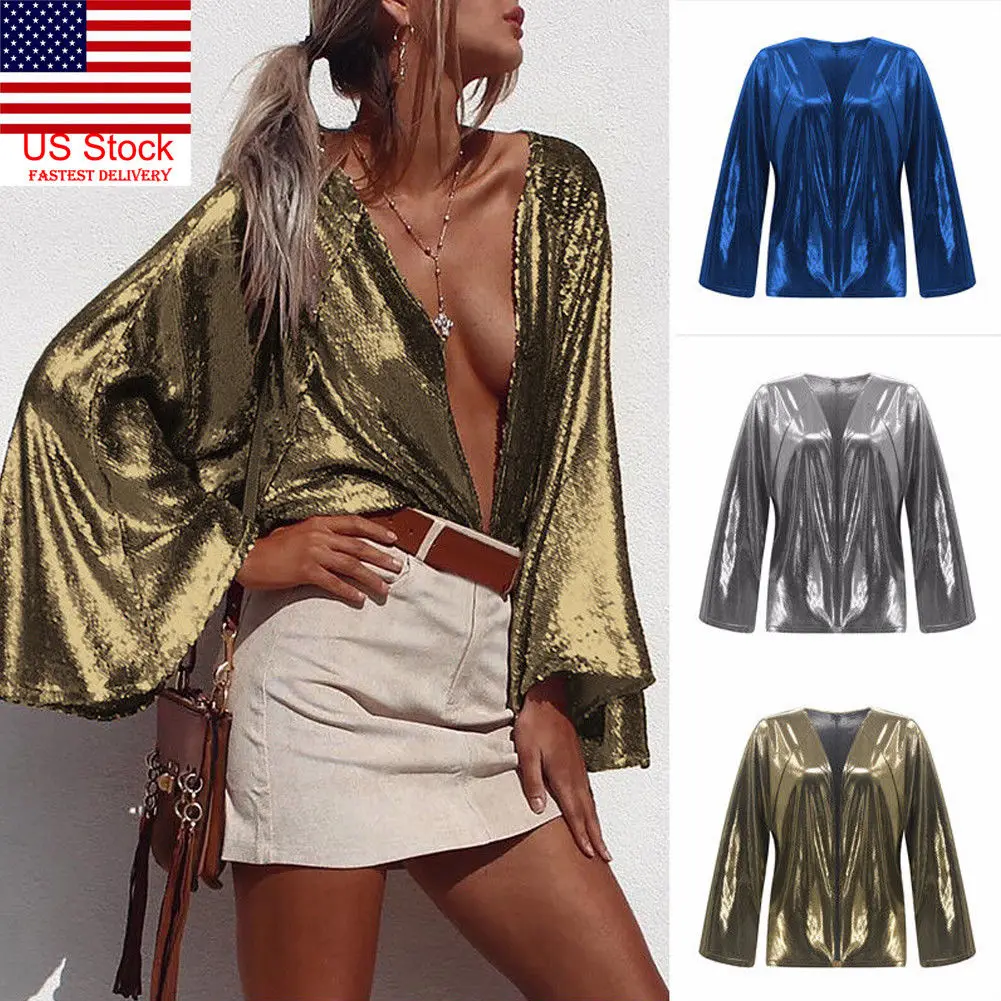 Женские свободные блузки с глубоким v-образным вырезом и блестками весенние