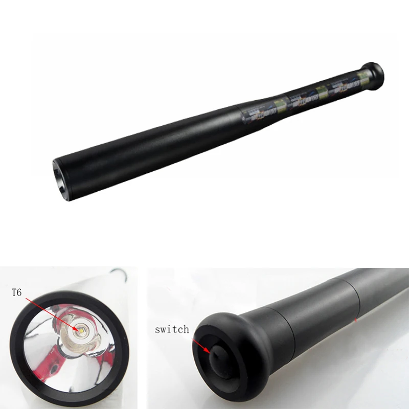 Super Bright Self Defense Lamp LED Flashlight T6 Security Emergency home Torch Light use battery 44cm Alloy Baton | Освещение