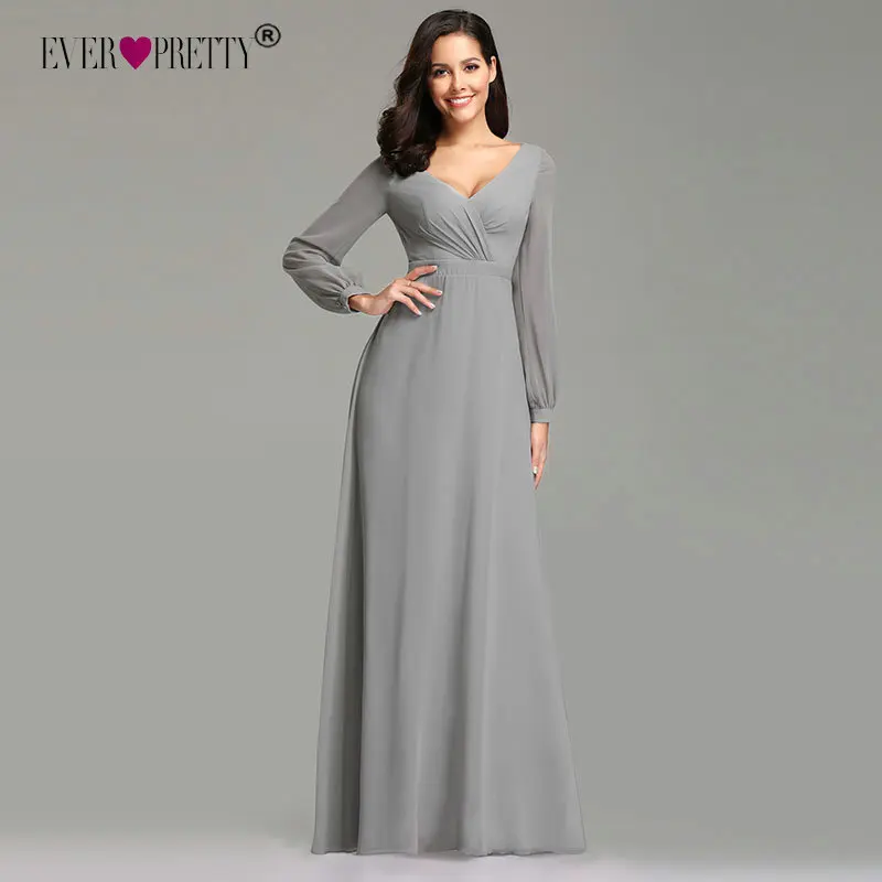 Мать невесты платья тех Довольно EZ07761 элегантные с длинным рукавом шифон линии