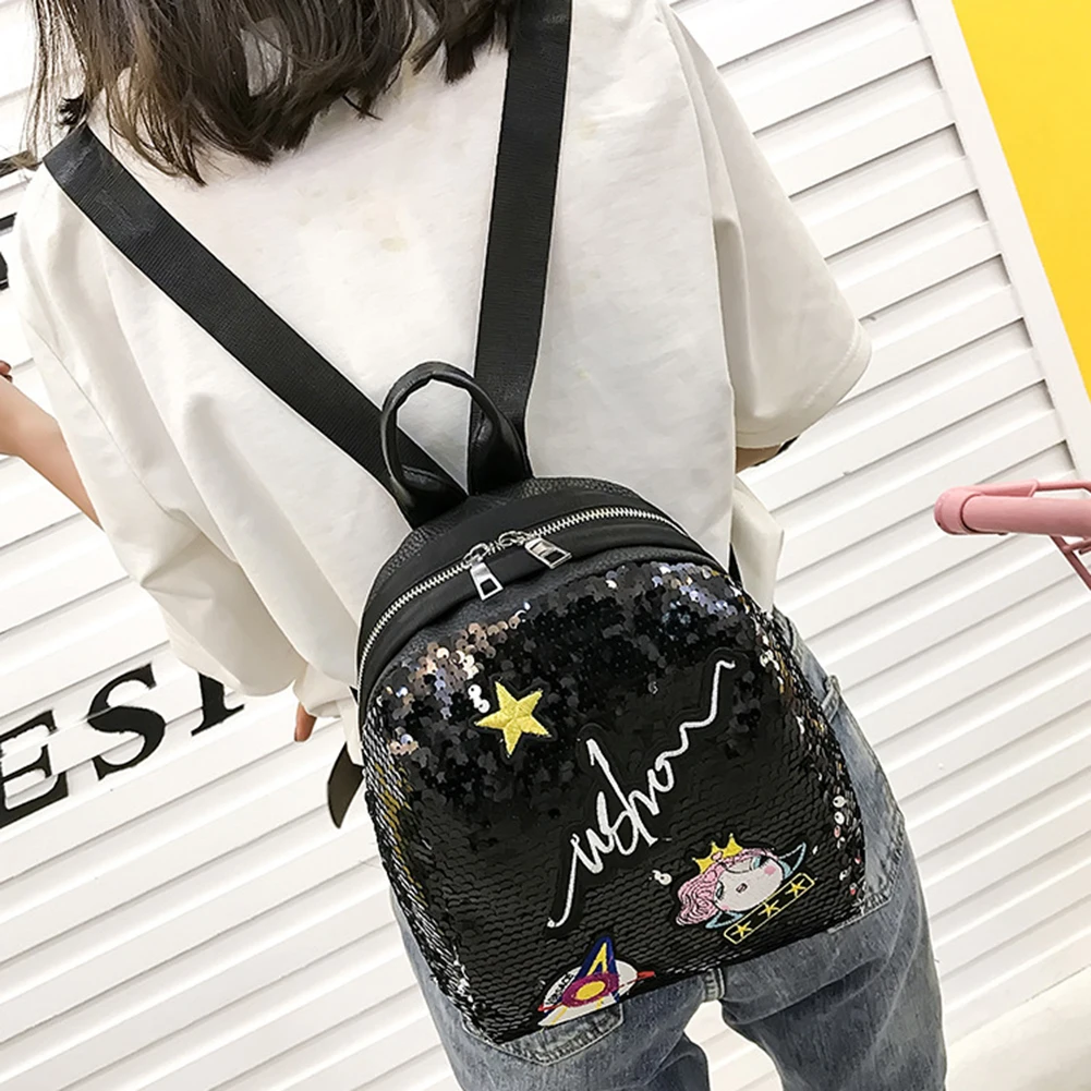

Cute embroidery Mini Sequined Backpack backpacks Women Girls Travelbag Bling Shiny Backpack School travel Laptop Backpack