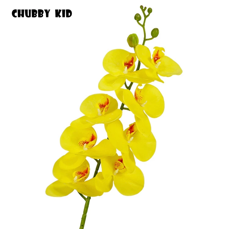 Beste 12 Stks/partij! Groothandel Real Touch Kunstmatige Vlinder Orchideeën Grote Vilten Bloemen Bruiloft Decoratieve Phalaenopsis Oranje Geel