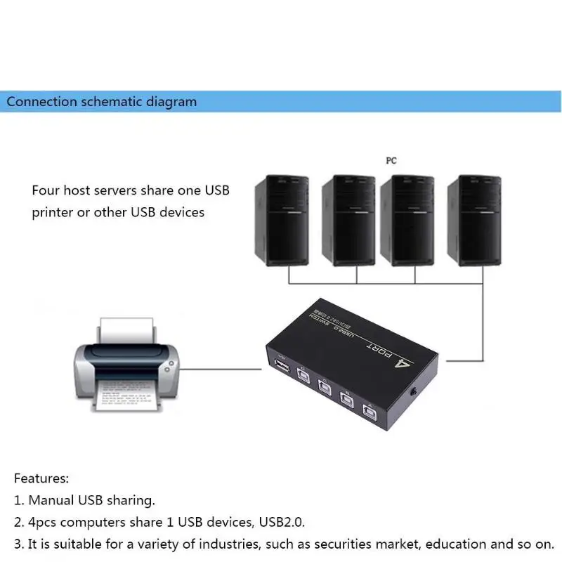 USB 2 0 4 порта Обмен Переключатель Селектор адаптер Коробка концентратор для