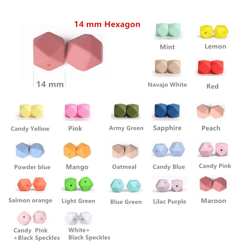 Cuentas de Silicona hexagonales para dentici&oacute;n de beb&eacute;, abalorios para morder de beb&eacute; de 14 MM, collar de cuentas de Silicona masticable, joyer&iacute;a de dentici&oacute;n, 50 Uds.-0