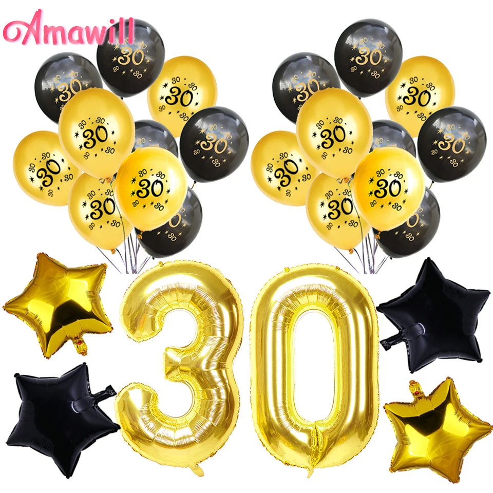 Amawill 30 лет день рождения для номер латекса Globos Звезда фольга шары поздравлять 30th