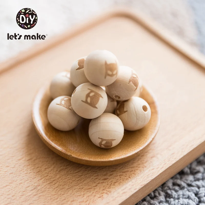 

Let's Make Wooden beads 30pcs Food grade Jewelry DIY Bracelets Beads Baby Teether 20mm Various styles of printed wooden beads
