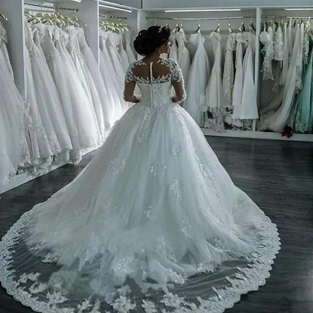 YuNuo Vestidos De Noiva 2019 элегантное Пышное Бальное Платье с длинным рукавом накладное