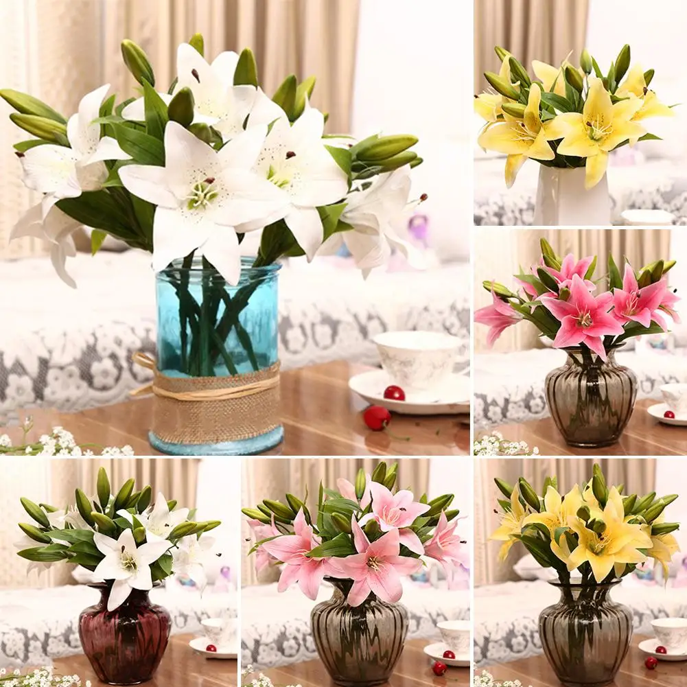 1 Pc 3 Heads Sweet Artificial Flower Fake Lily Floral Home Wedding Party Decor | Дом и сад