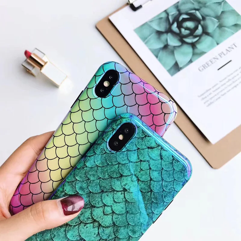 Лазерный чехол для iPhone 6 6S 8 7 Plus Blu Ray Fish модные мягкие ТПУ чехлы XS XR Max X | Мобильные