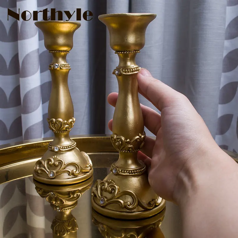 Classic gold candlestick resin candle holder with artificial diamond home decoration christmas holders wedding | Дом и сад