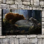 Настенная картина с изображением медведя и волка, 1 панель