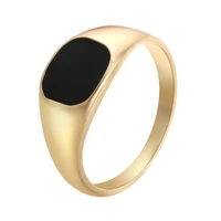 men women square ring gold silver color polished stainless steel band signet seal biker rings fashion jewelry size 7 12