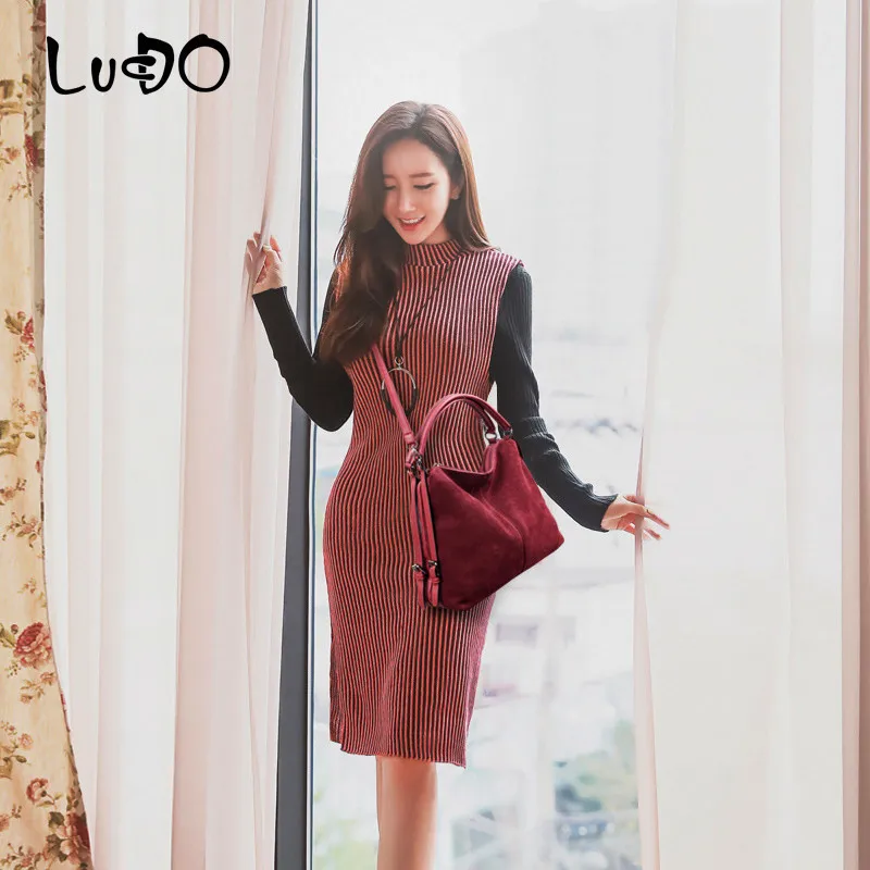 

LUCDO Real Split Suede Leather Handbag Women Luxury Brand Shoulder Bag Designer High Quality Large Messenger Top-handle Bags Sac