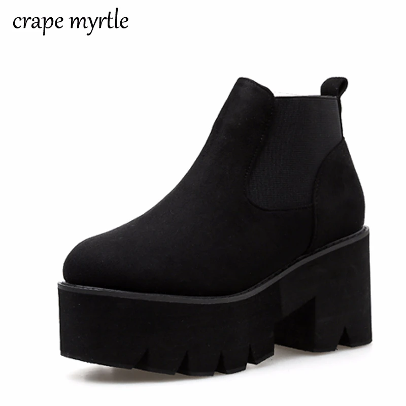 Сапоги в стиле панк bottes femmes Chaussures на платформе Обувь Сезон осень Ботильоны