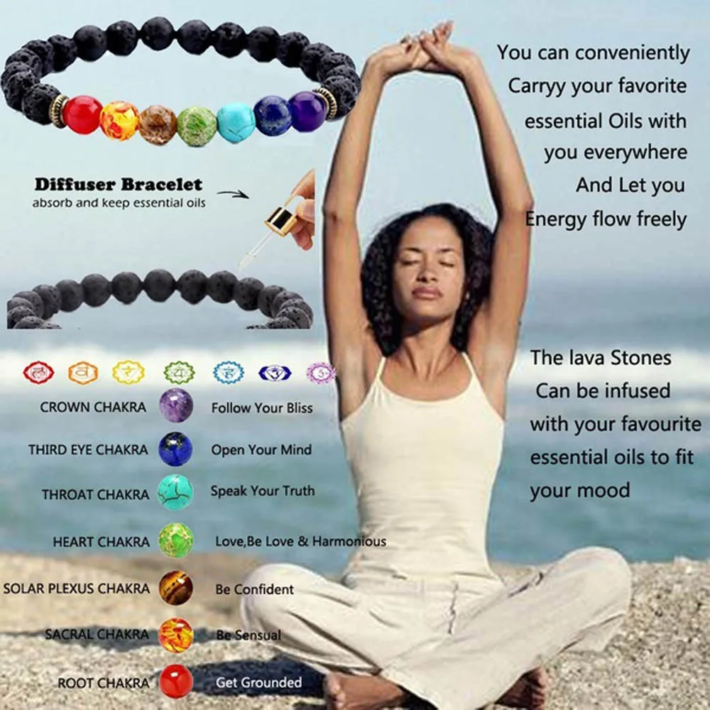 

7 Chakra Beaded Bracelet Men Natural Lava Stone Healing Balance Beads Reiki Buddha Prayer Yoga Diffuser Bracelet Women Jewelry