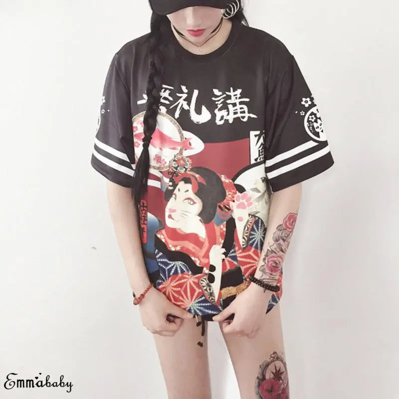 Модные популярные женские рубашки большого размера с надписью топы в японском