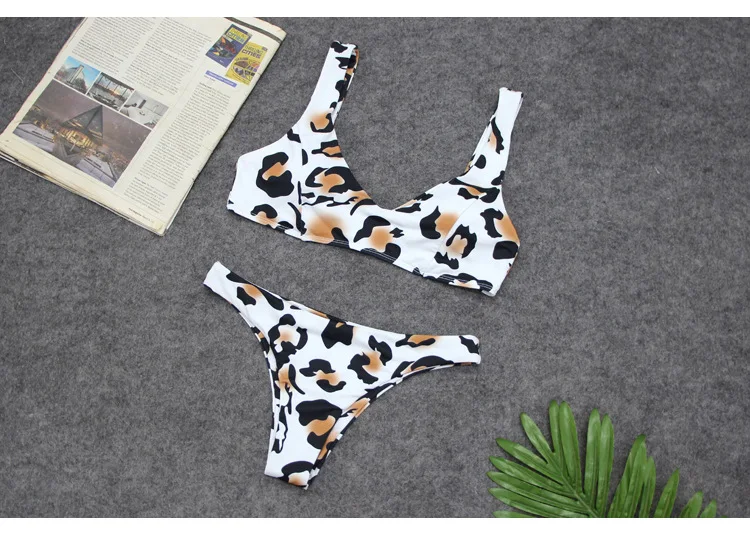 Женский купальник с леопардовым принтом комплект бикини высокой талией