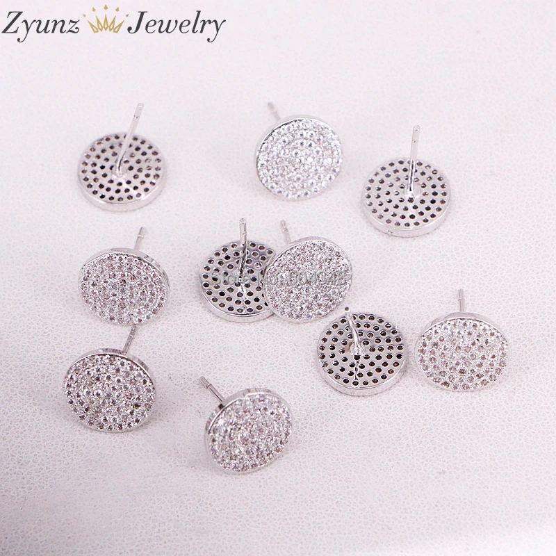 10 пар ZYZ320 6007 CZ микро серьги гвоздики круглой формы в четыре цвета для женщин