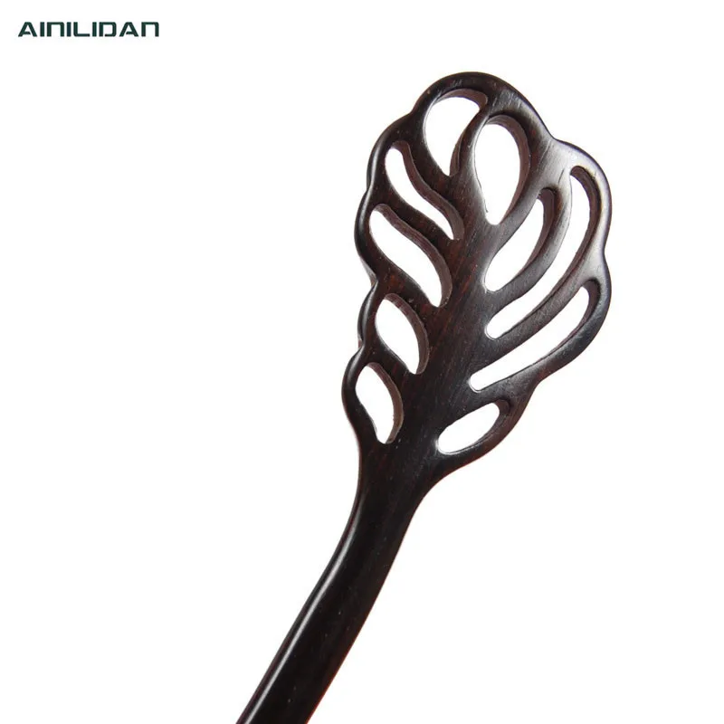 AINILIDAN Ethnic Jewelry Sandalwood Wooden Hair Sticks Handmade Carved Leaves Ebony Headwear Classical Bridal Accessories | Украшения и