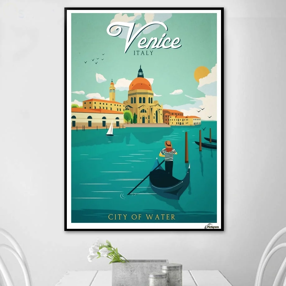 AMSTERDAM Nederland VENICE ITALY VINTAGE Travel Poster Landscape Art Canvas Wall Picture for Living Room No Frame | Дом и сад