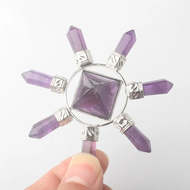 Natural Rose Pink Quartz Clear Crystal Amethysts 7 Chakra Hexagon Prism Magic Wand Energy Tower Reiki Pendulum Healing Amulet | Украшения и