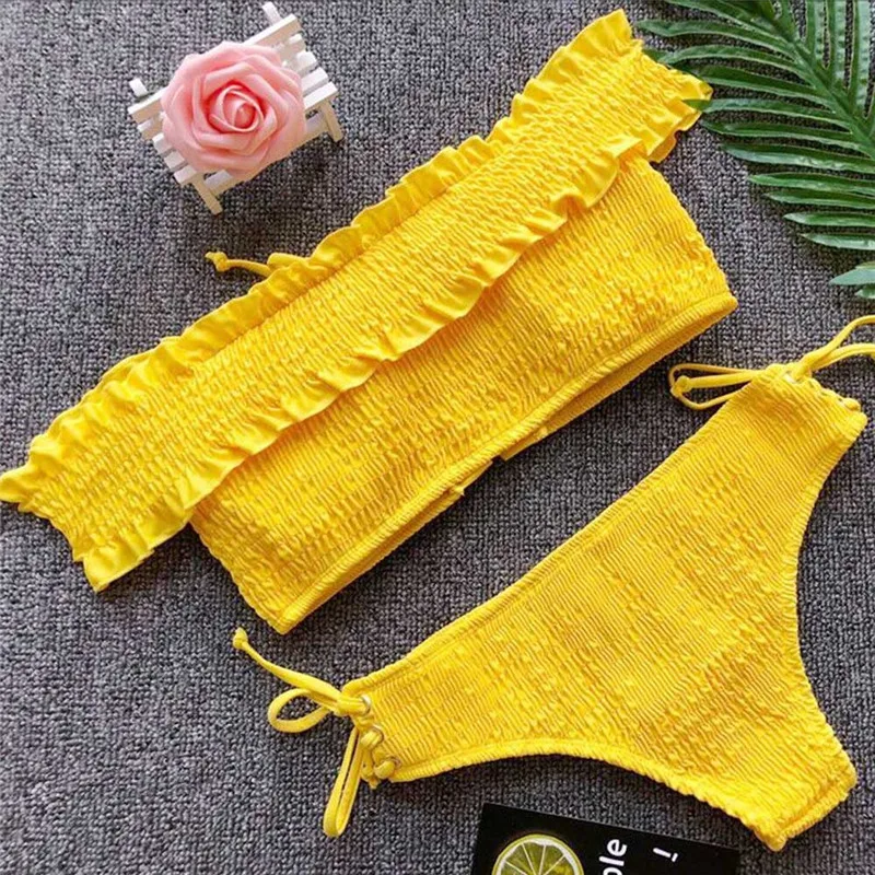 Bikinx без бретелек Бикини 2019 mujer желтый купальник женский бикини пуш ап пикантные купальники для малышек