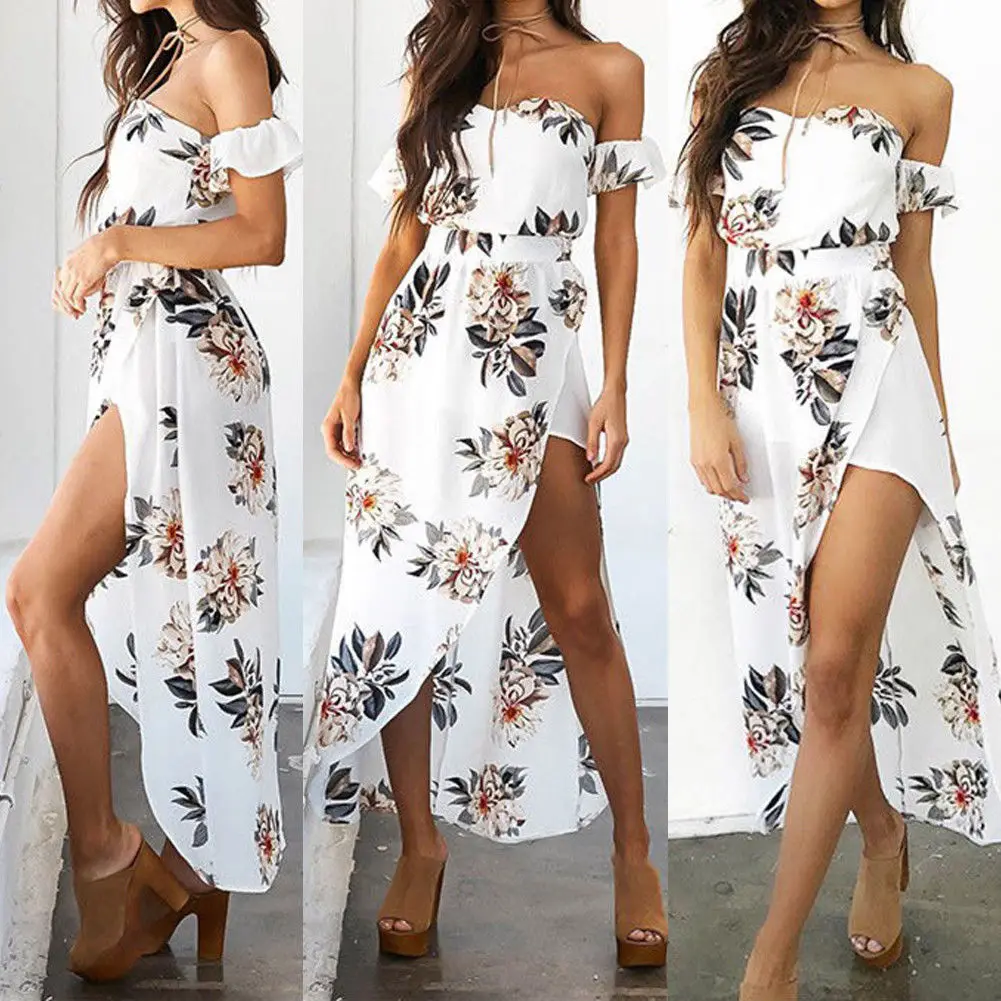 Женское платье с цветочным принтом Boho белое платье-макси коротким рукавом и