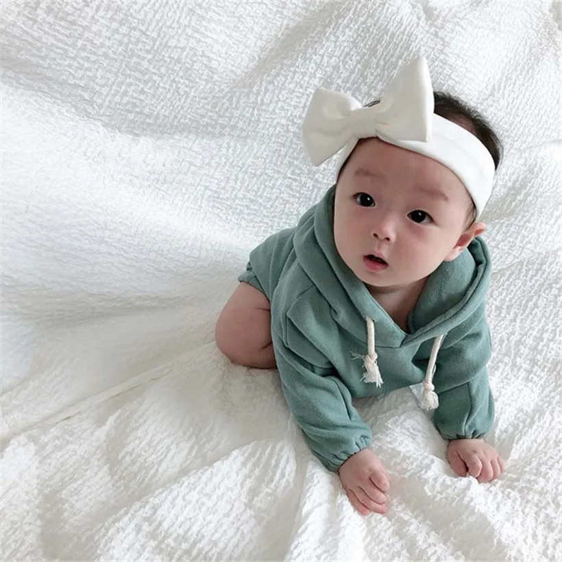 

Newborn Infant Baby Bodysuit Girls boys Long Sleeve Hooded Solid Color Casual Bodysuits Kids Thicken Winter Children Clothes