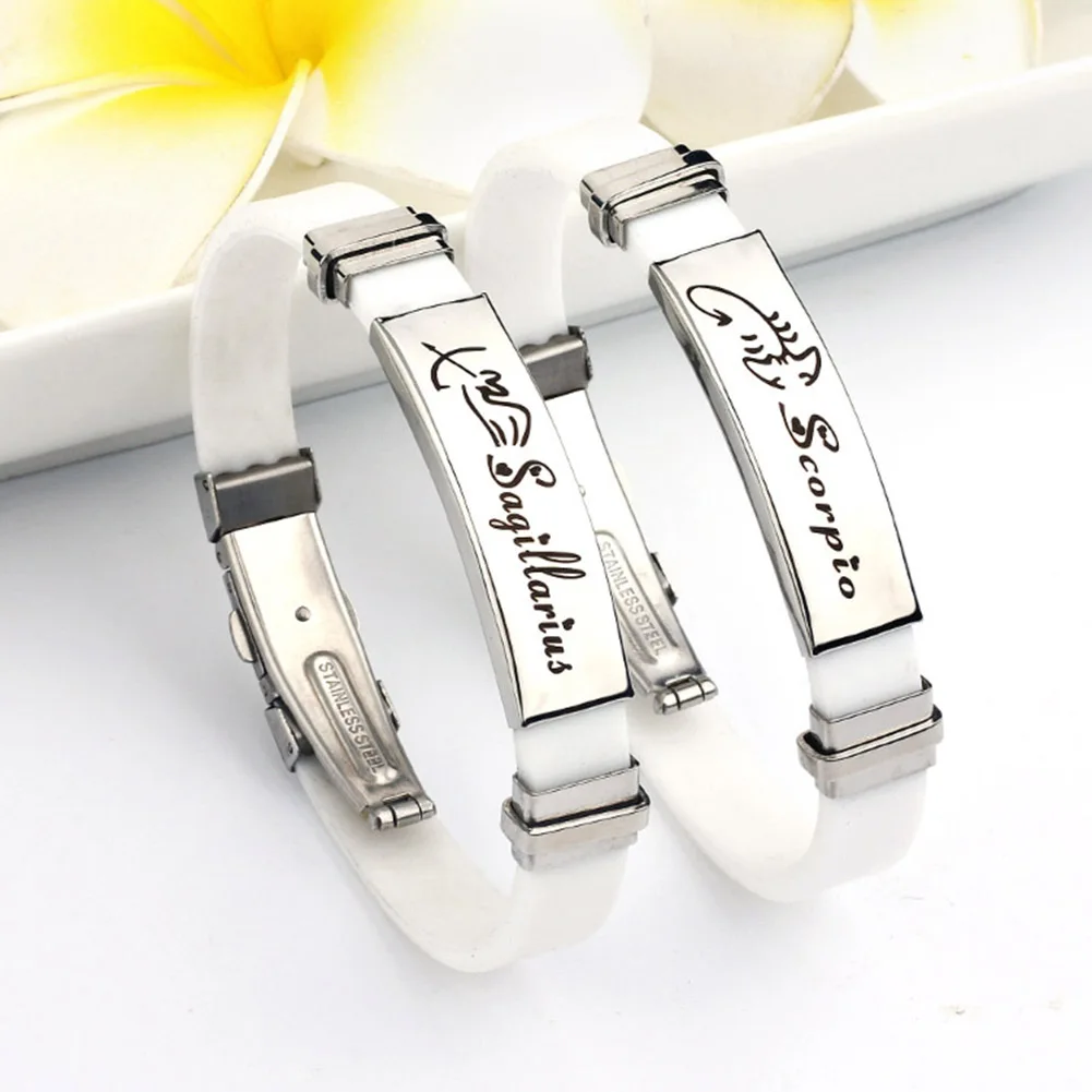 12 созвездий браслеты из нержавеющей стали Силиконовый Браслет Регулируемый