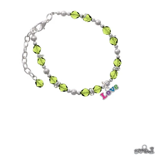 Радужный цветной браслет ''Love'' Lime с зеленым бисером |