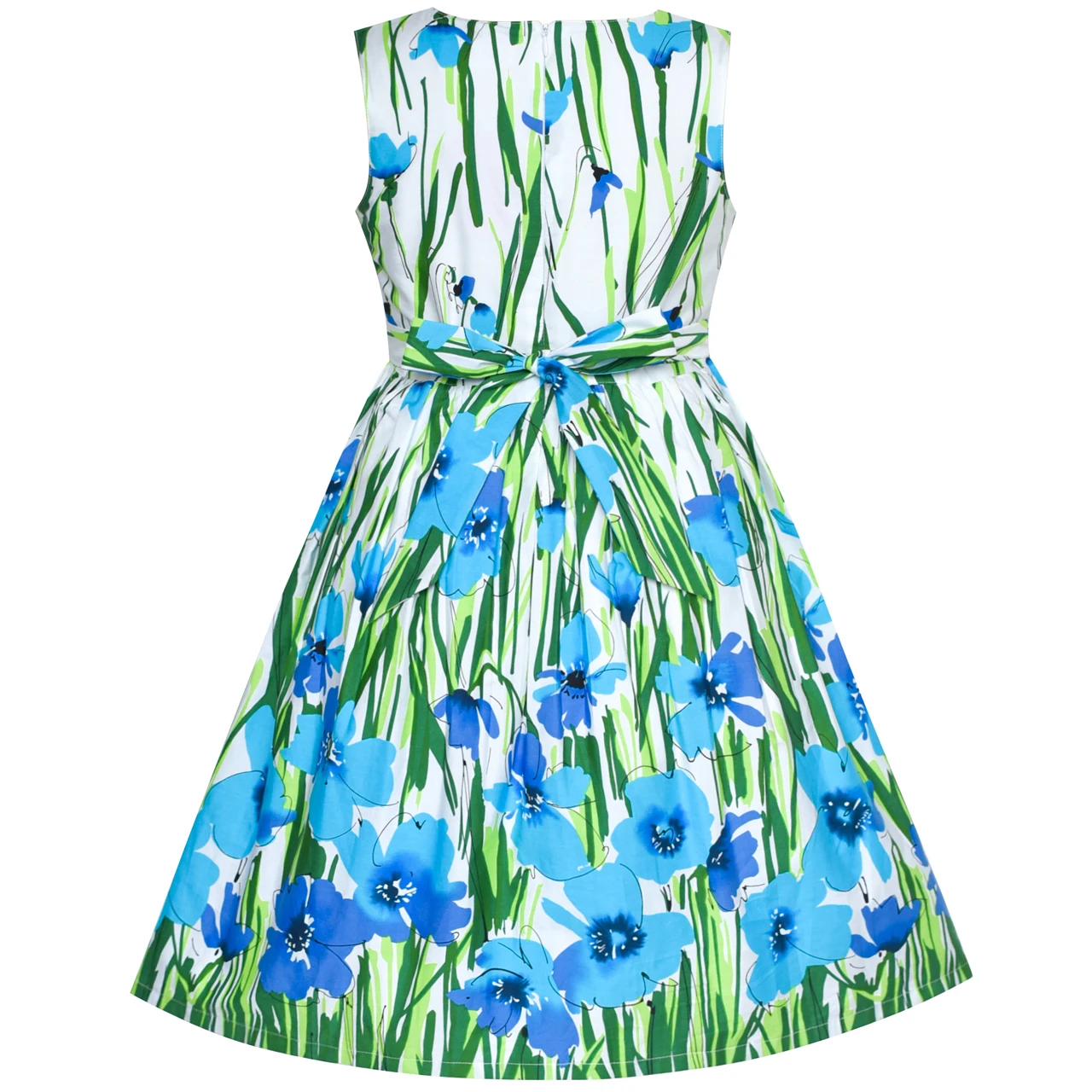 Sunny Fashion платья для девочек новогодние костюмы Синий Цветок Хлопок Рукавов Sundress