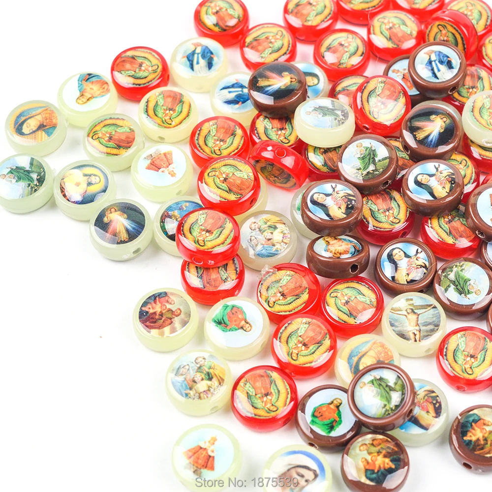 Round Flat Plastic Beads Catholic Saint Figures Red Coffee Colors Size is 12 mm | Украшения и аксессуары