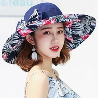 reversible summer hat for women superlarge brim beach cap sun hat female england style girls bow fedora hat
