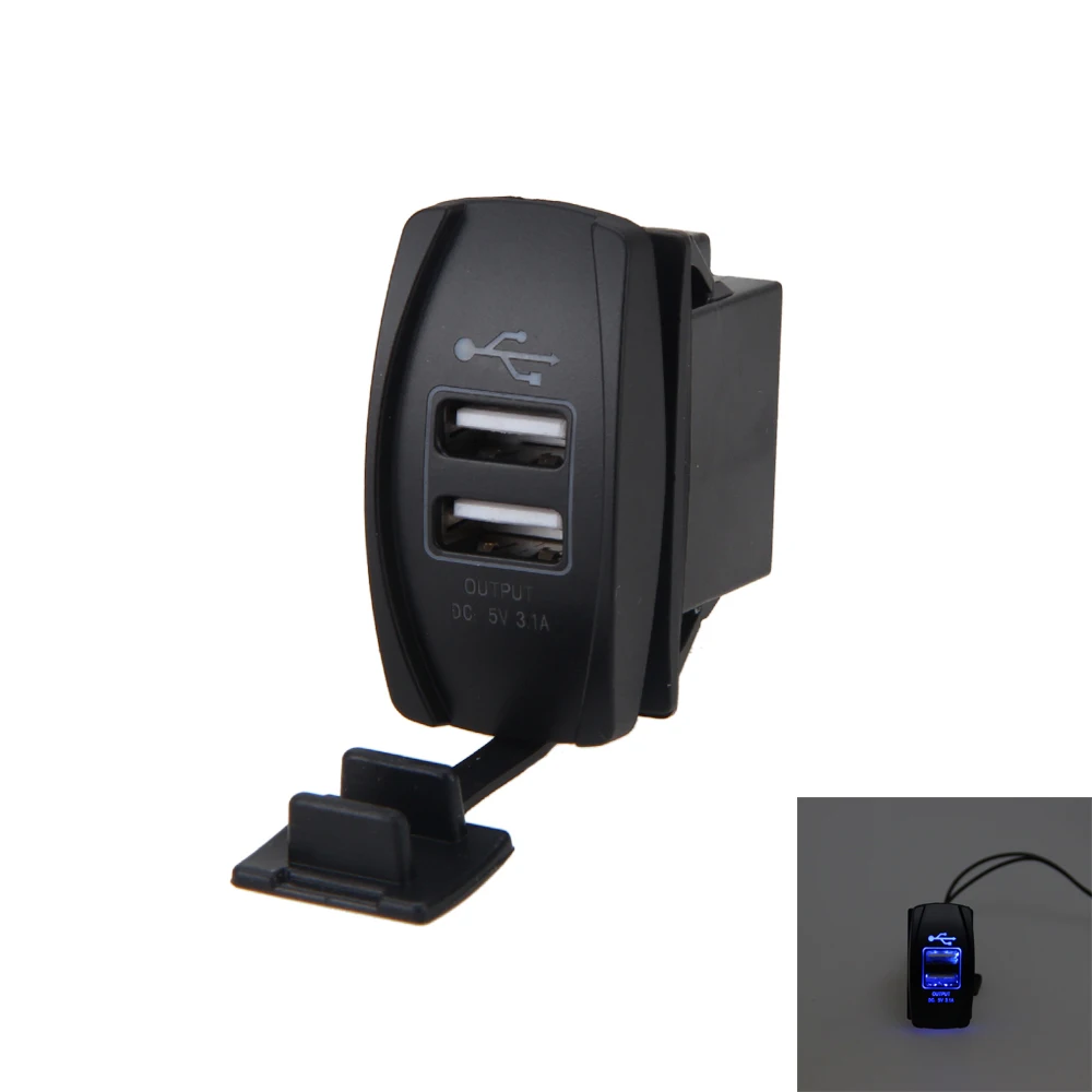 Автомобильное зарядное устройство с двумя USB синими светодиодами подсветкой