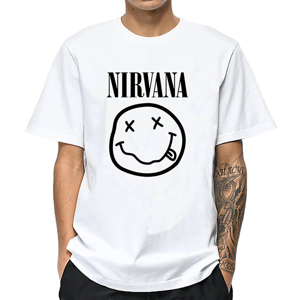 Nirvana футболка счастливое лицо Курт Кобейн Спаситель для мужчин принт хлопок