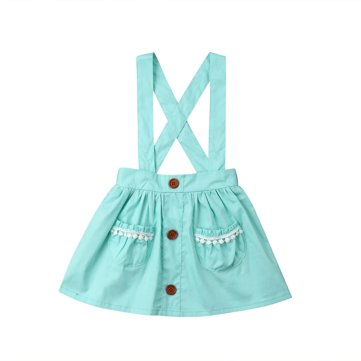 Lovely Kids Baby Girls Ruffle Pocket Button Strap Dress Sunlight Outfits Costume 3 Colours | Детская одежда и обувь