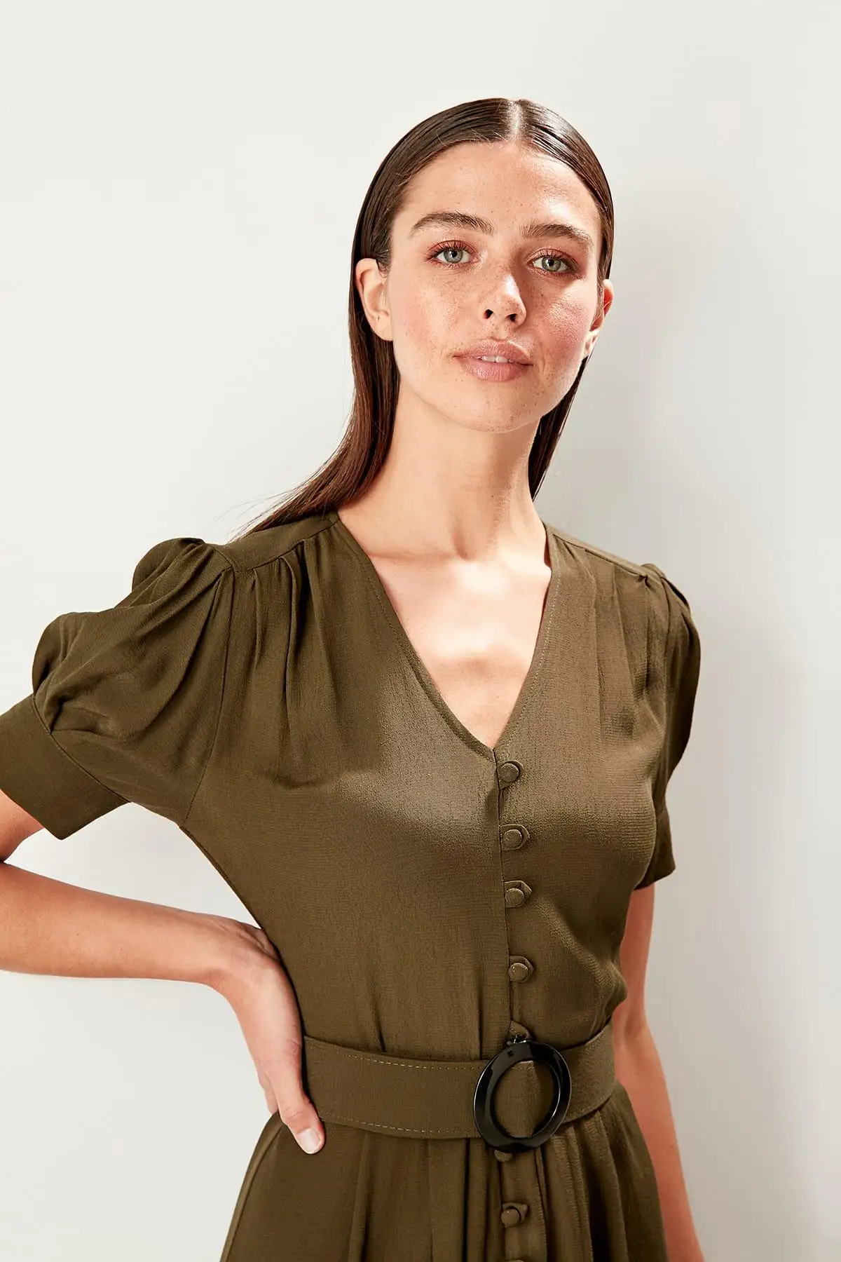 Trendyol платье с зеленым воротником TWOSS19BB0272|Женские платья| |