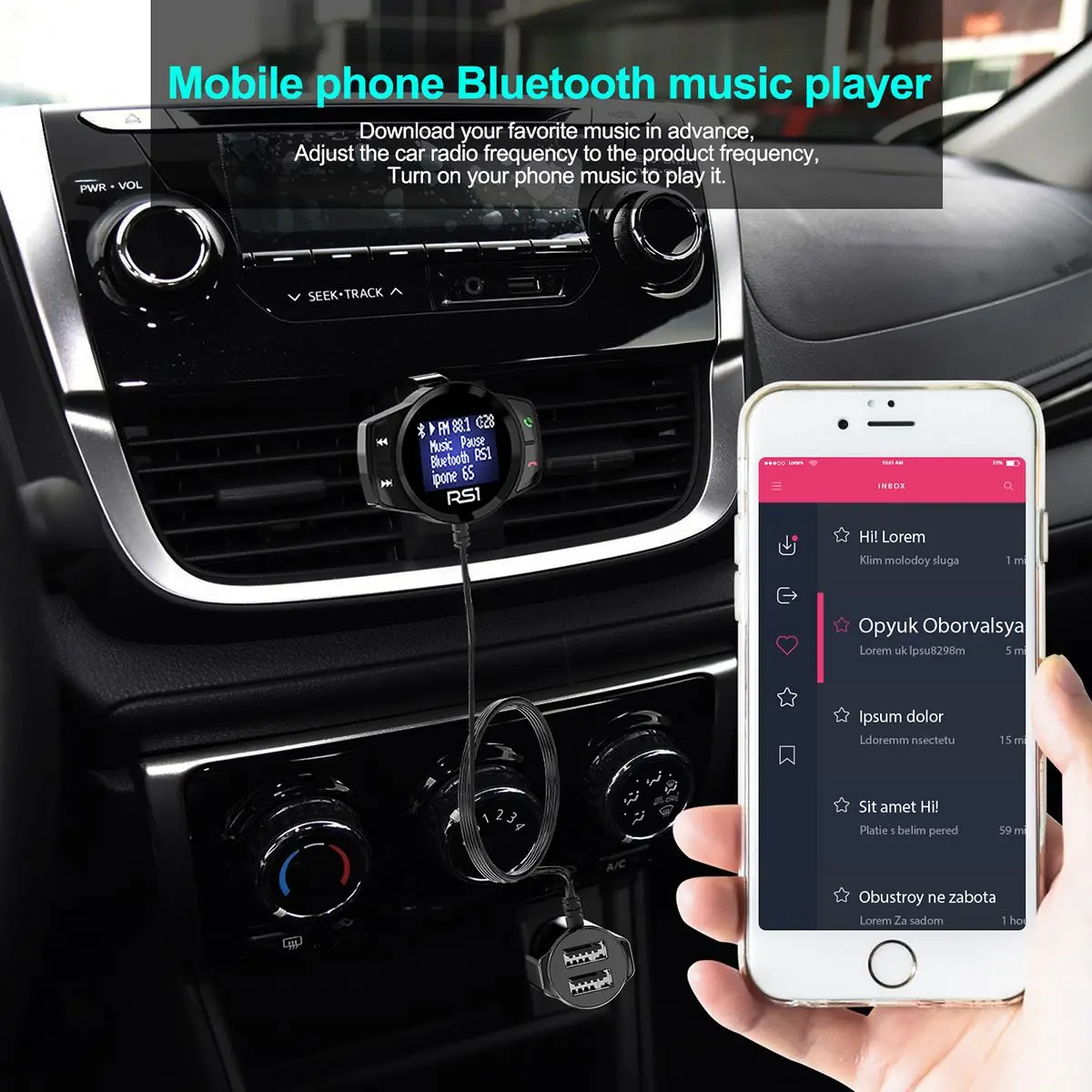 Vingtank Bluetooth FM Transmitter Car MP3 Player Modulator Handsfree Dual USB 3.1A Quick Charger for iPhone X | Автомобили и