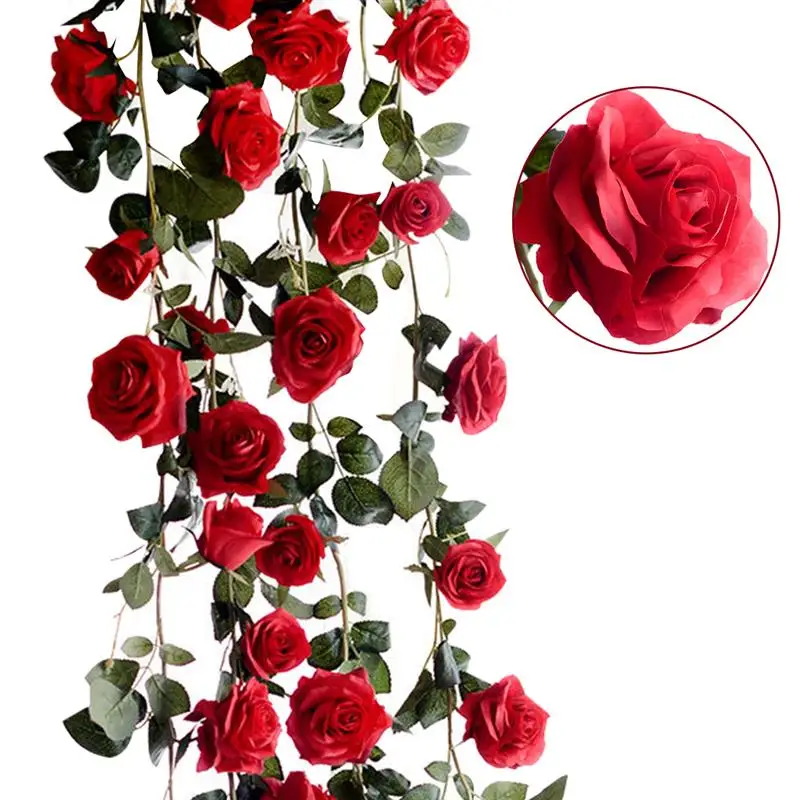 

180cm Artificial Rose Flower Fake Hanging Decorative Roses Vine Plant Leaves Artificials Garland Flowers Wedding Wall Decoration