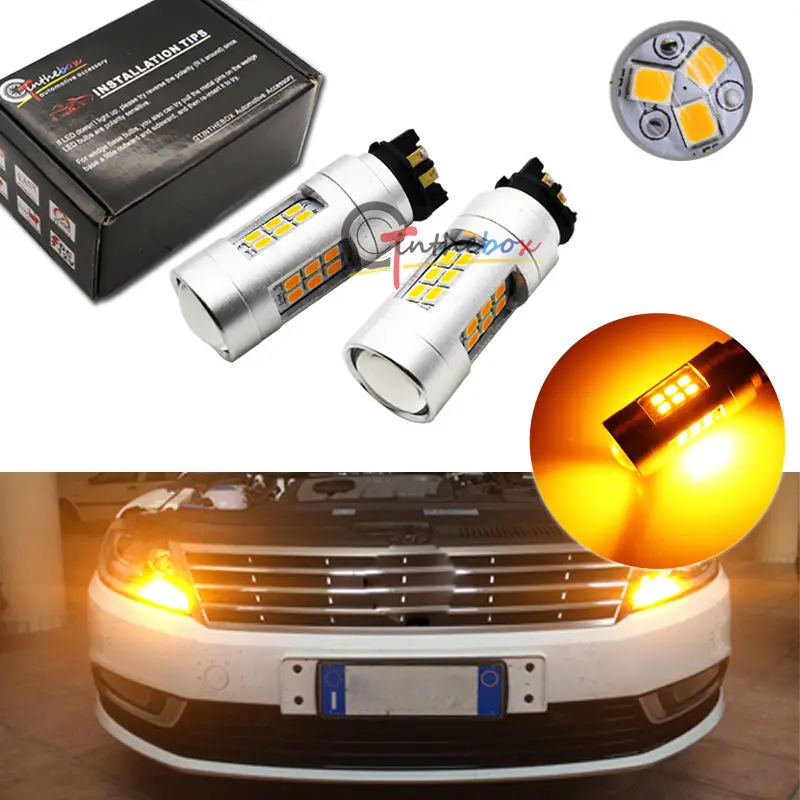 

Светодиодные лампы Hi-Power Amber 21-SMD PW24W PWY24W для Audi A3 A4 A5 Q3 MK7 Golf CC, передние указатели поворота, для BMW F30 3 серии DRL